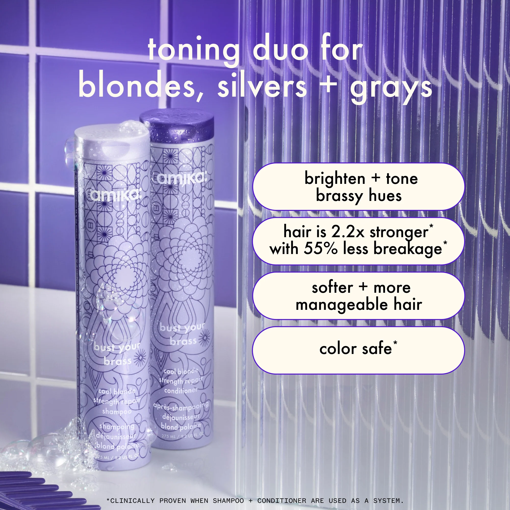 AMIKA Bust Your Brass Cool Blonde Strength Repair Shampoo 06