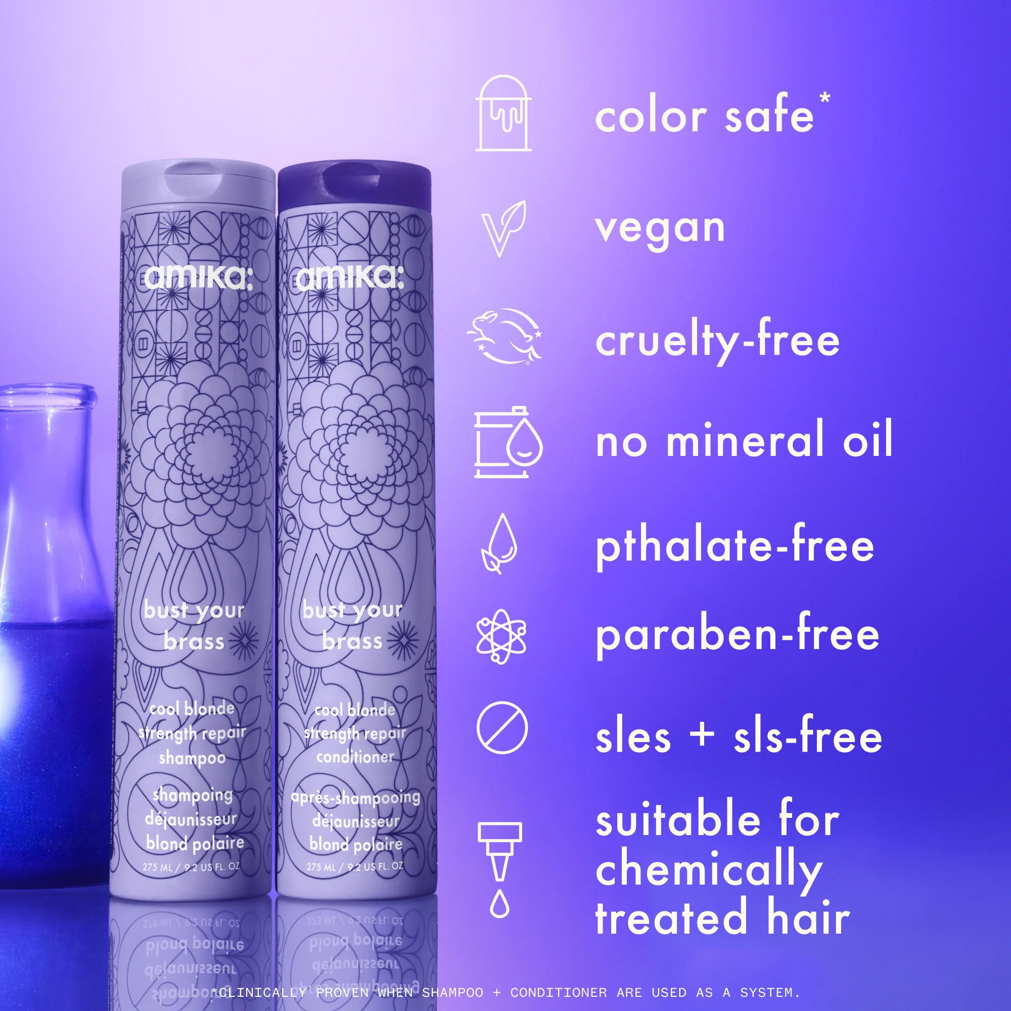 AMIKA Bust Your Brass Cool Blonde Strength Repair Shampoo 09